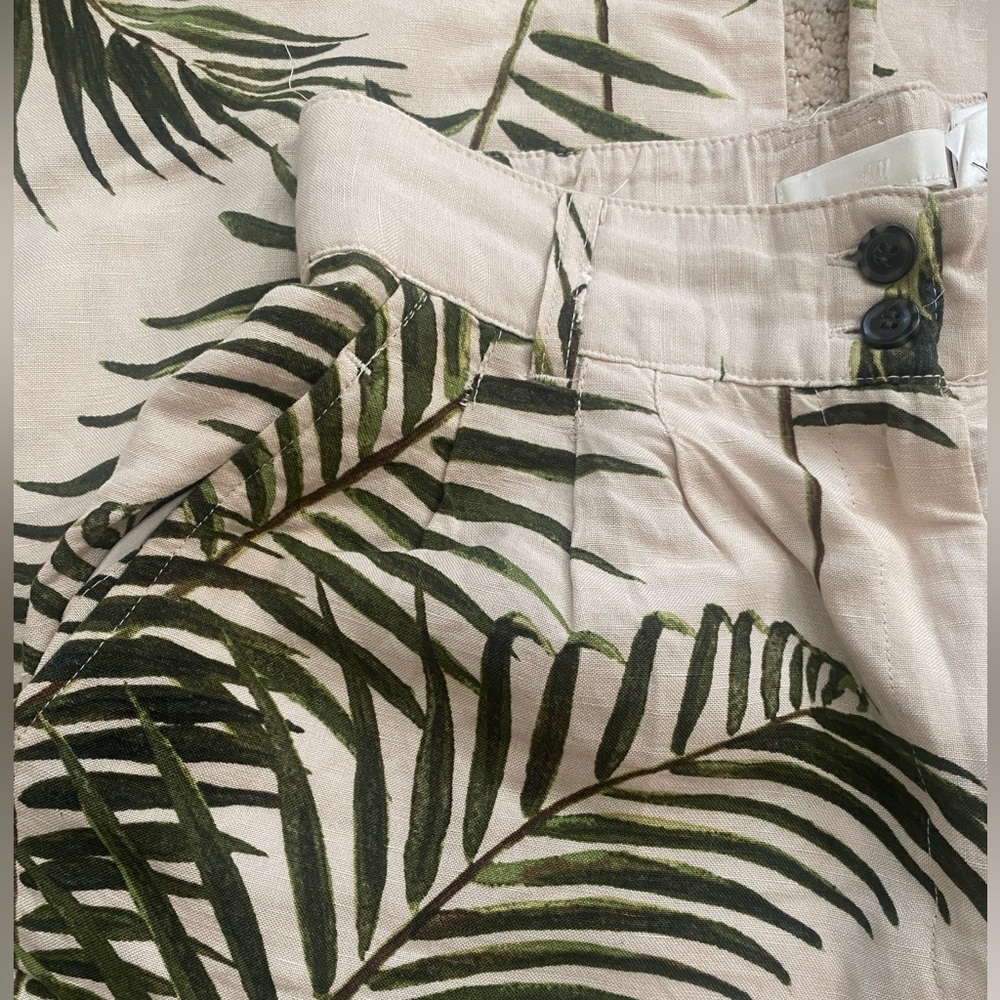 H&M Pleated Ultra Wide Leg Pants Size 4 Linen Blend Palm Leaf Print 🌴 Very Chic - Picture 5 of 12